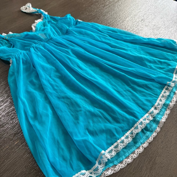 Victorias Secret Sheer Mesh Lace Trim Blue White Babydoll Tank S - Picture 5 of 11